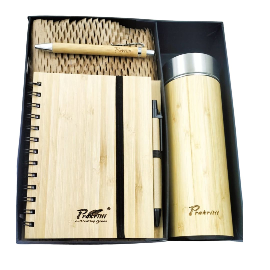 Prakritii Bamboo Gift Box/ 500ml Bamboo Bottle/ Dairy/ Bamboo Pen