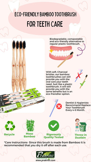 Prakritii Cultivating Green Charcoal Bristles Bamboo Toothbrush Pack of 4 With Different Logo