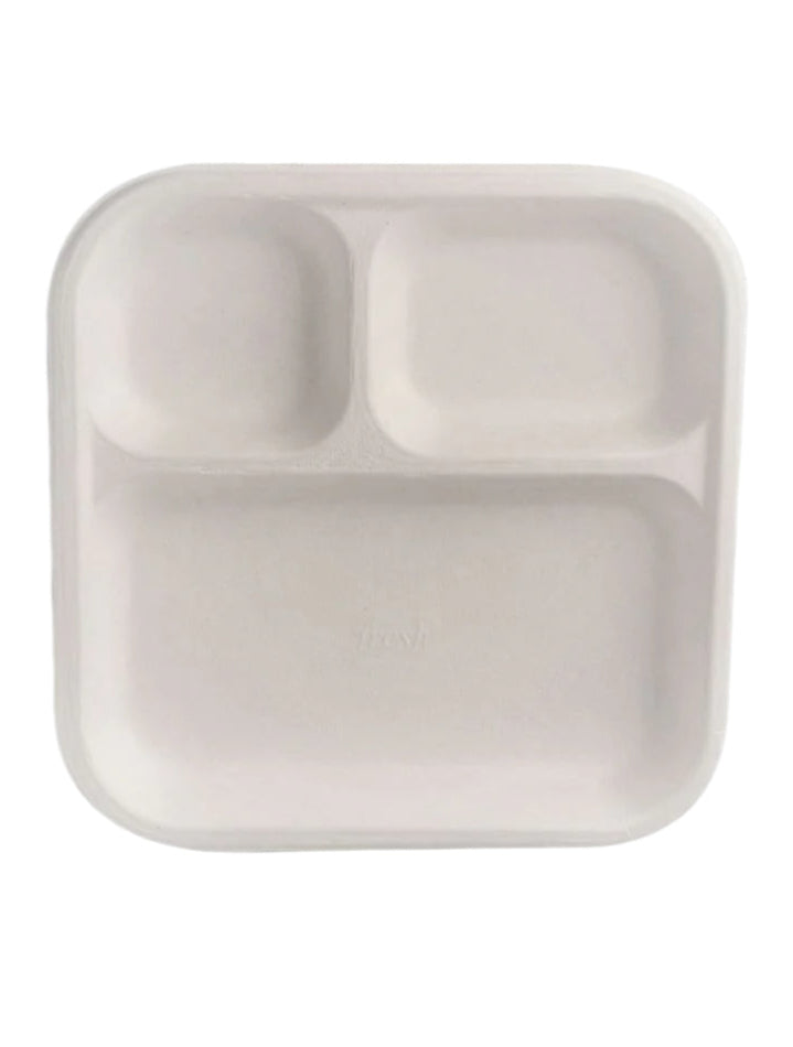 10" (25cm)  3 Compartment Square Bagasse Plate