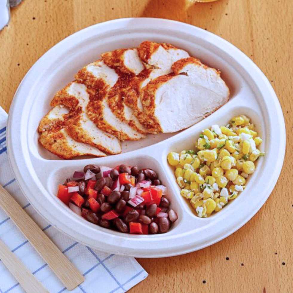 9" 3 Compartment Bagasse Round Plate