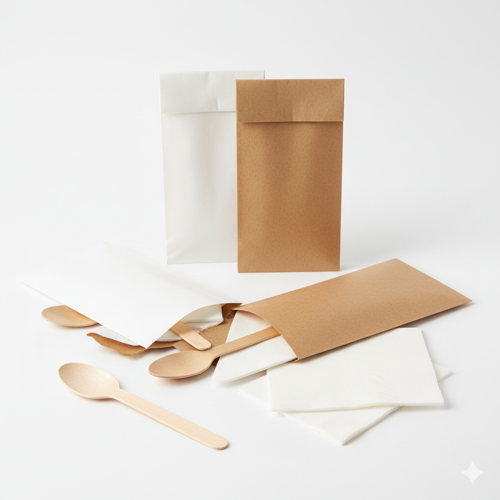 Paper Cutlery Pouches With 160mm Spoon & Napkin