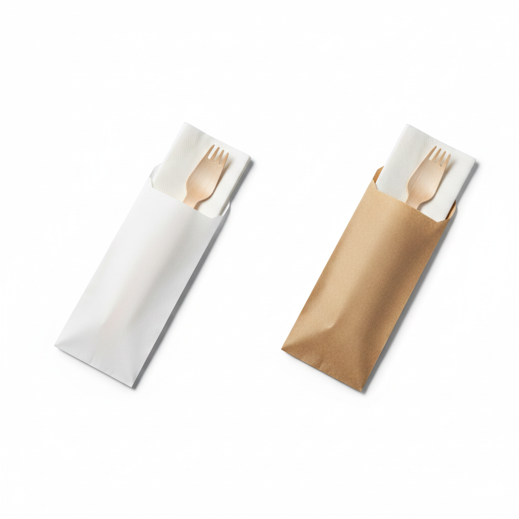 Paper Cutlery Pouches With 160mm Fork & Napkin