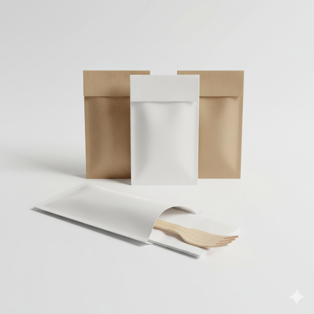 Paper Cutlery Pouches With 160 mm Spork & Napkin