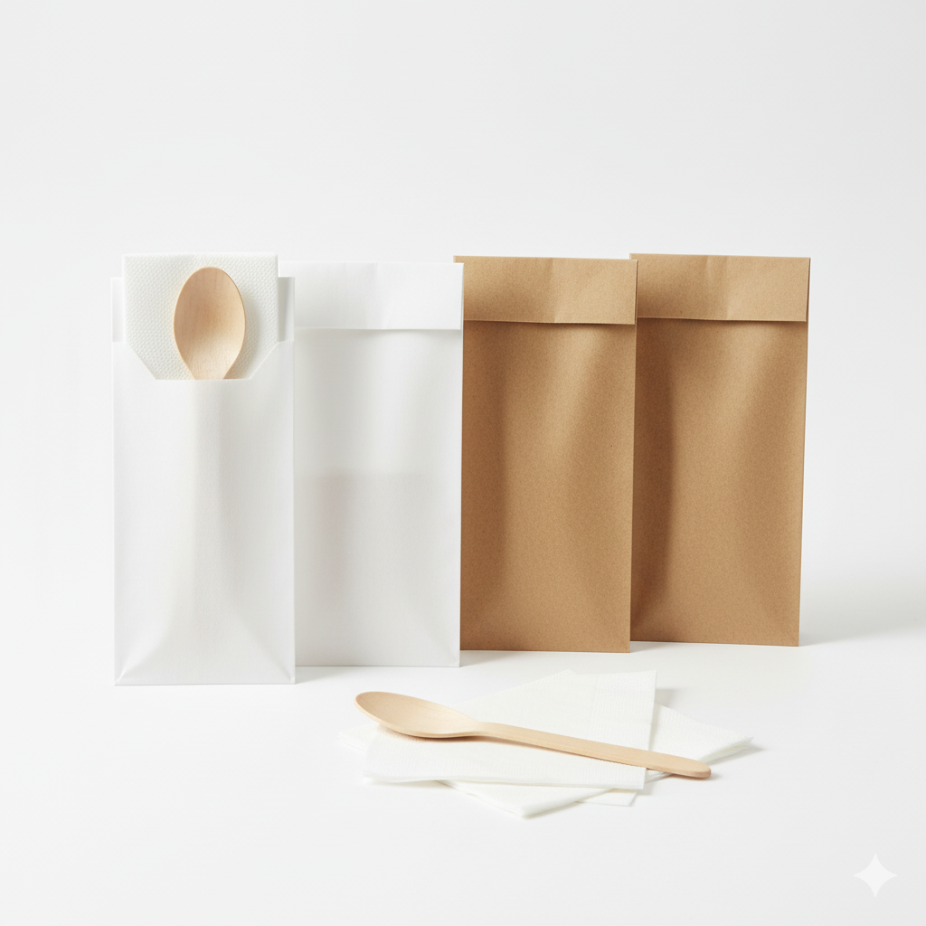 Paper Cutlery Pouches With 160mm Spoon & Napkin