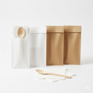 Paper Cutlery Pouches With 160mm Spoon & Napkin