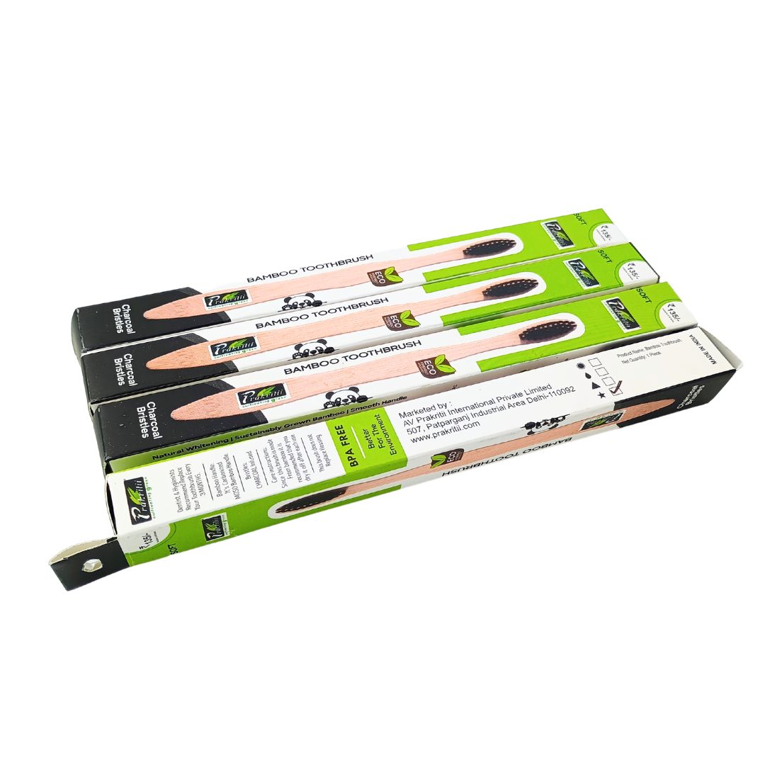 Bamboo Toothbrush Pack of 4 With Different Logo