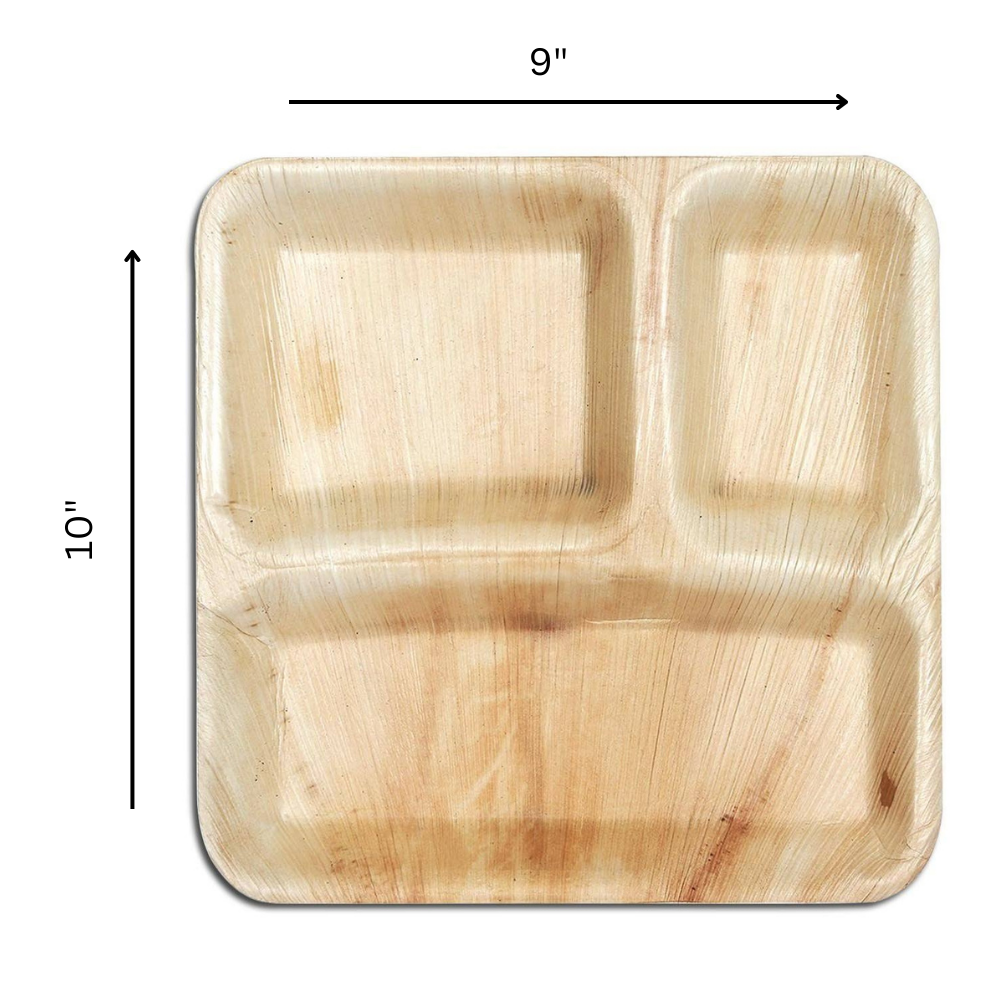 10" x 9" (25 cm x 23 cm) Rectangle 3 Partition Plates